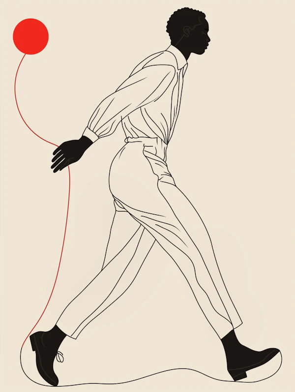Minimalist Walking Figure with Balloon