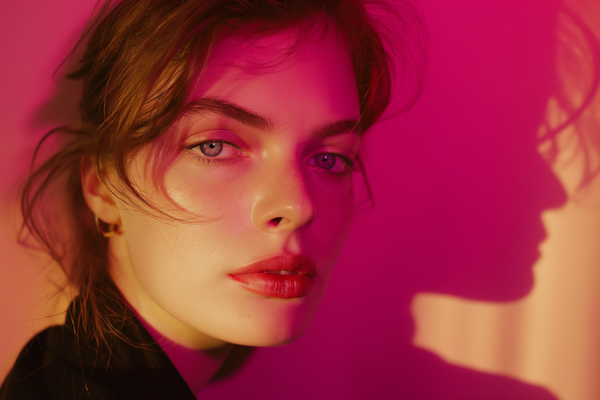 Contrasting Portrait of Woman in Pink Light