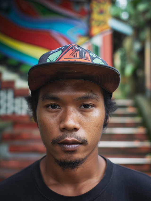 Portrait of Southeast Asian Man with Distinctive Cap