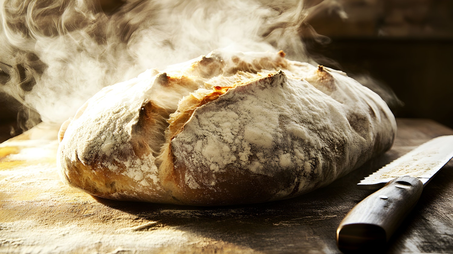 Freshly Baked Bread with Artisanal Tools