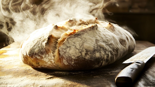 Freshly Baked Bread with Artisanal Tools