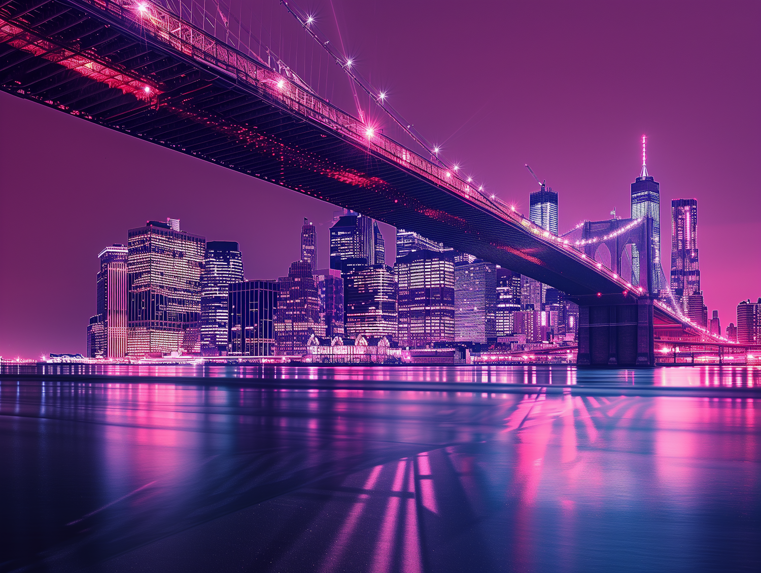 Illuminated Cityscape with Bridge at Night