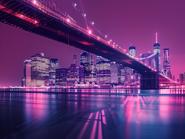 Illuminated Cityscape with Bridge at Night