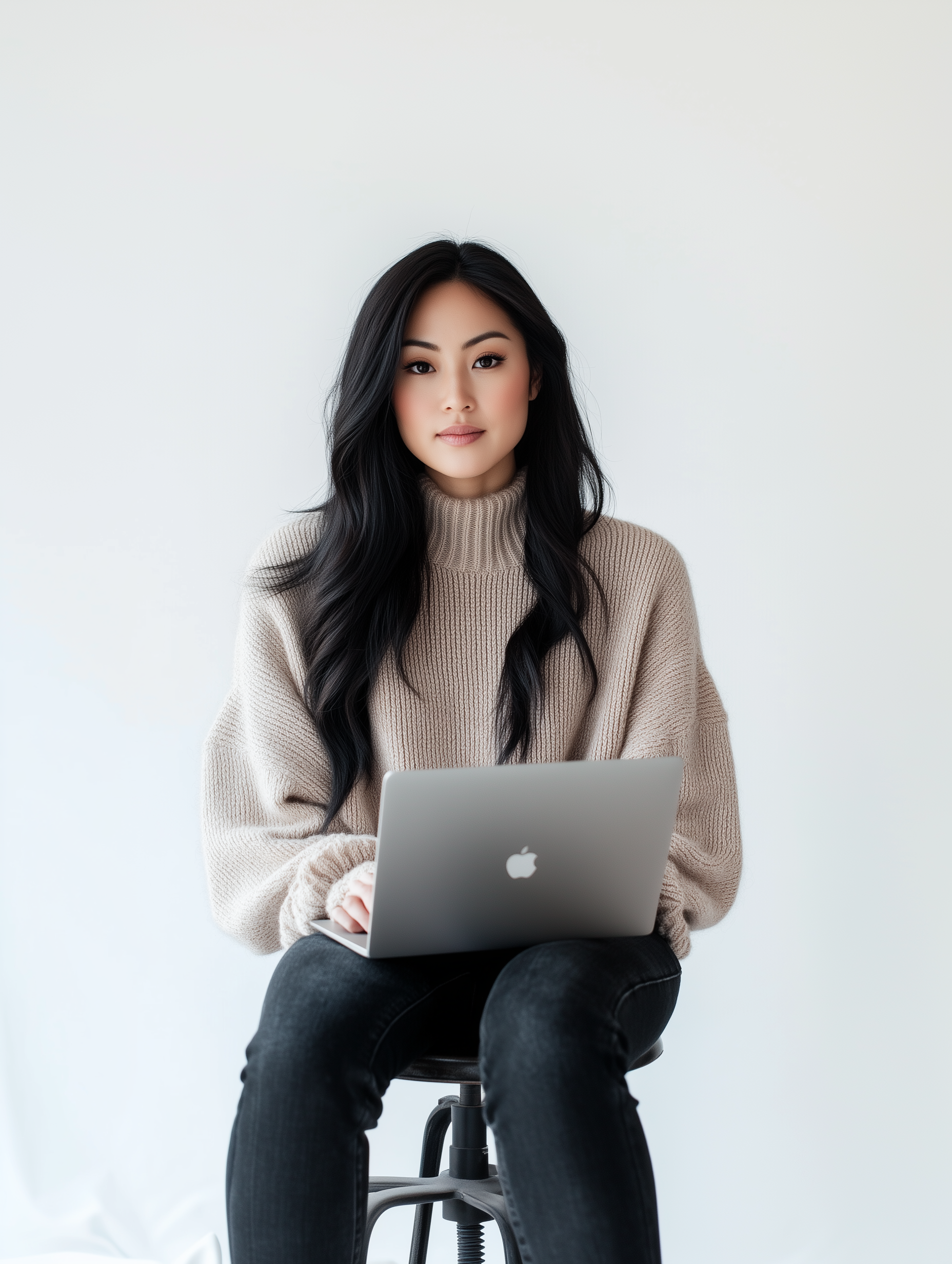 Person with Laptop on Stool