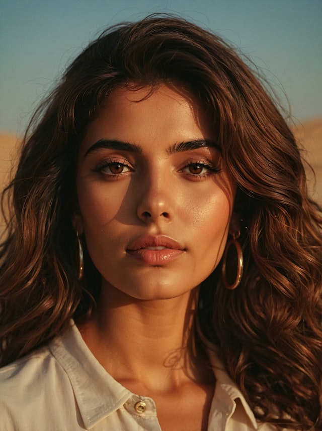 Portrait of a Woman with Wavy Brown Hair