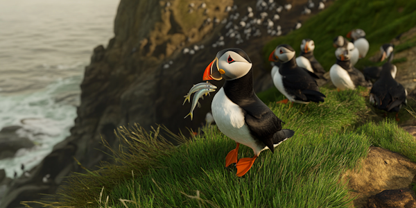 Puffins on a Cliffside