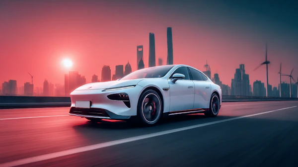 Electric Car at Sunset