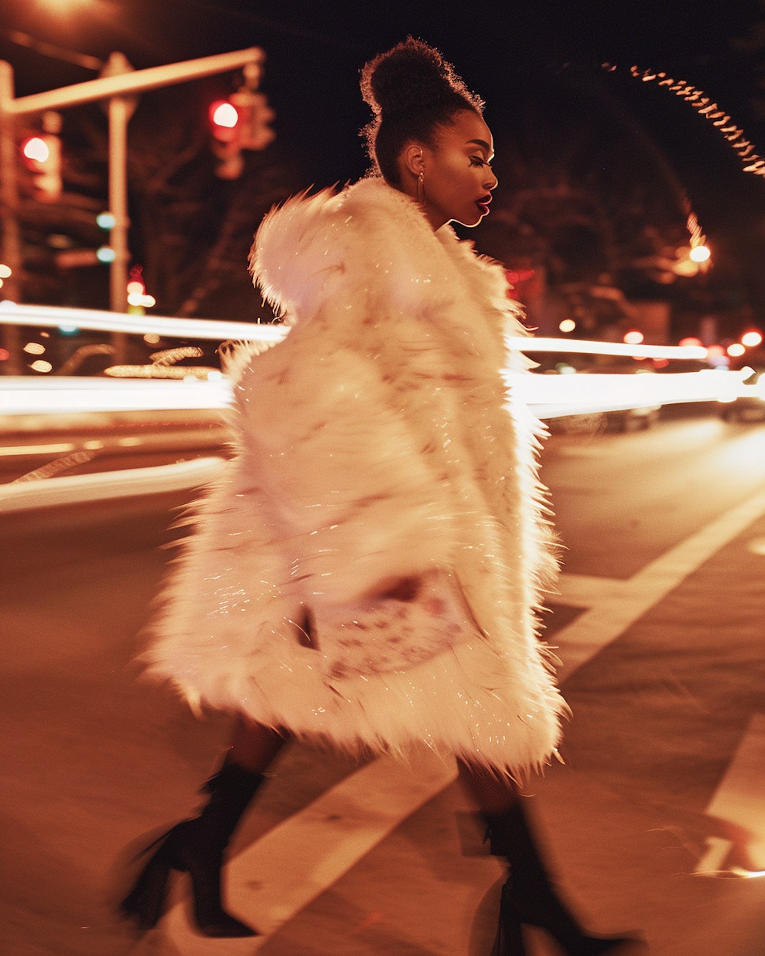 Confident Woman Walking in City at Night