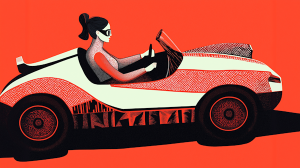 Stylized Illustration of Woman Driving Vintage Convertible