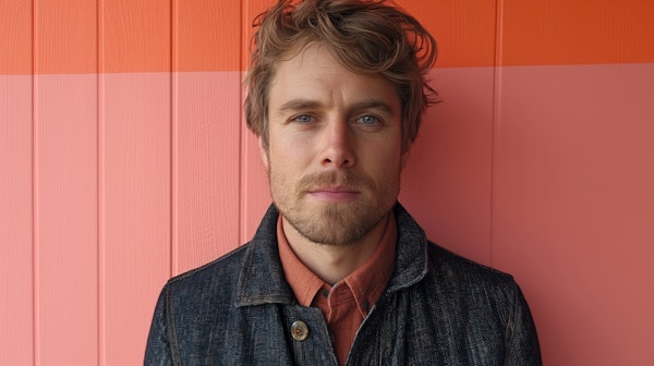 Man in Denim Jacket Against Two-Toned Background