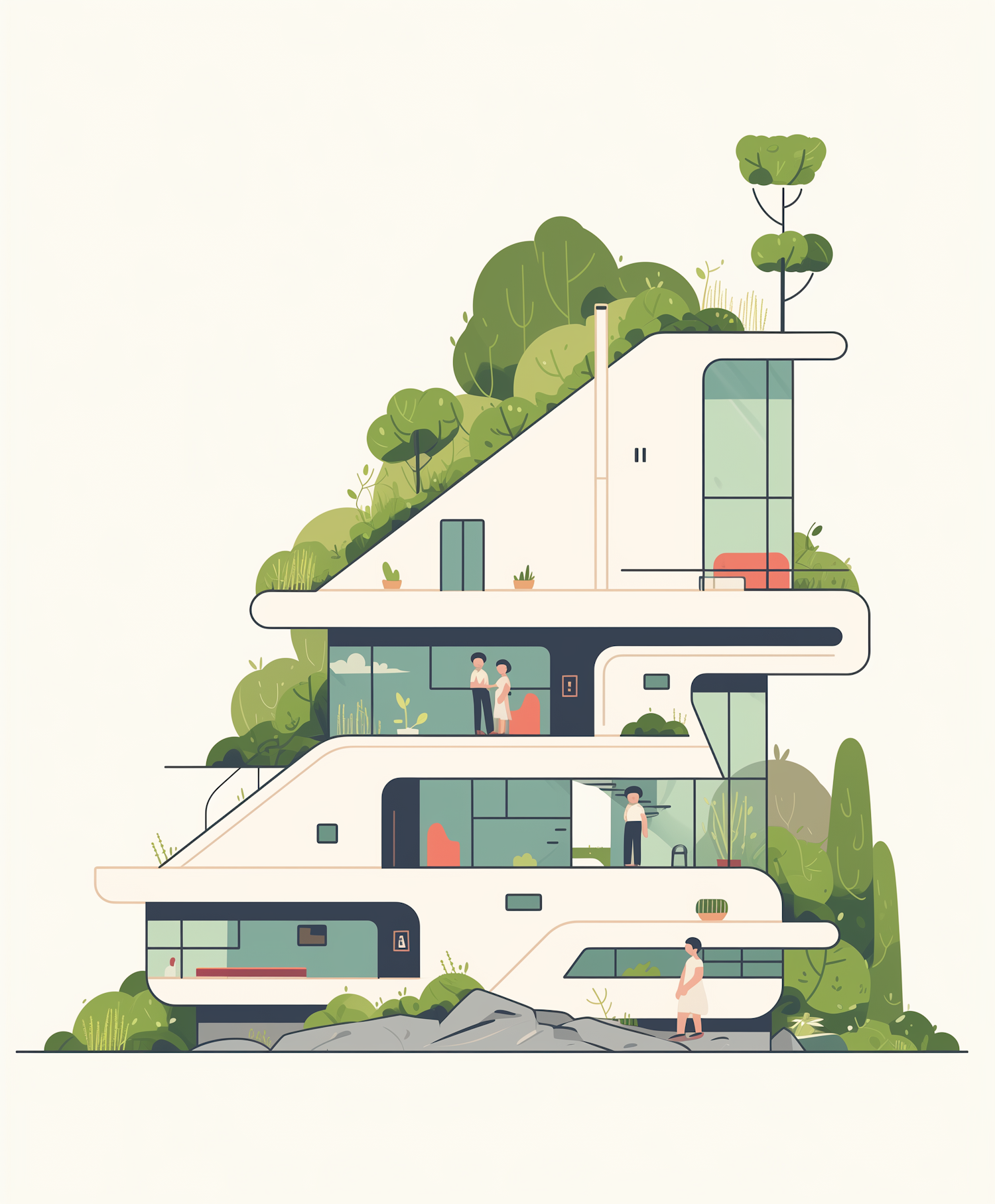 Modern Multi-Level House with Greenery