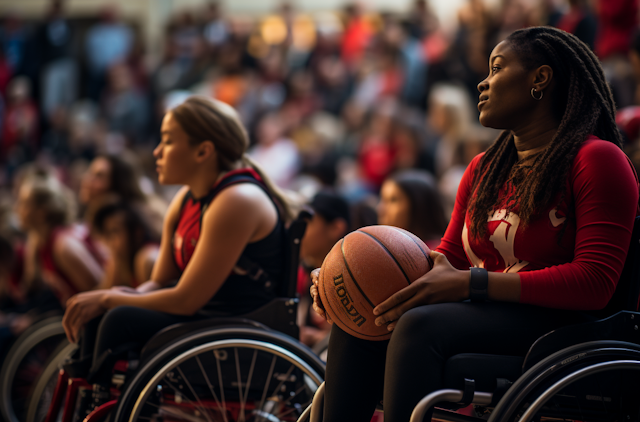 Focused Poise: Wheelchair Athlete with Basketball