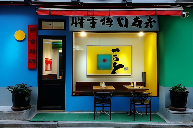 Vibrant Restaurant Exterior at Dusk