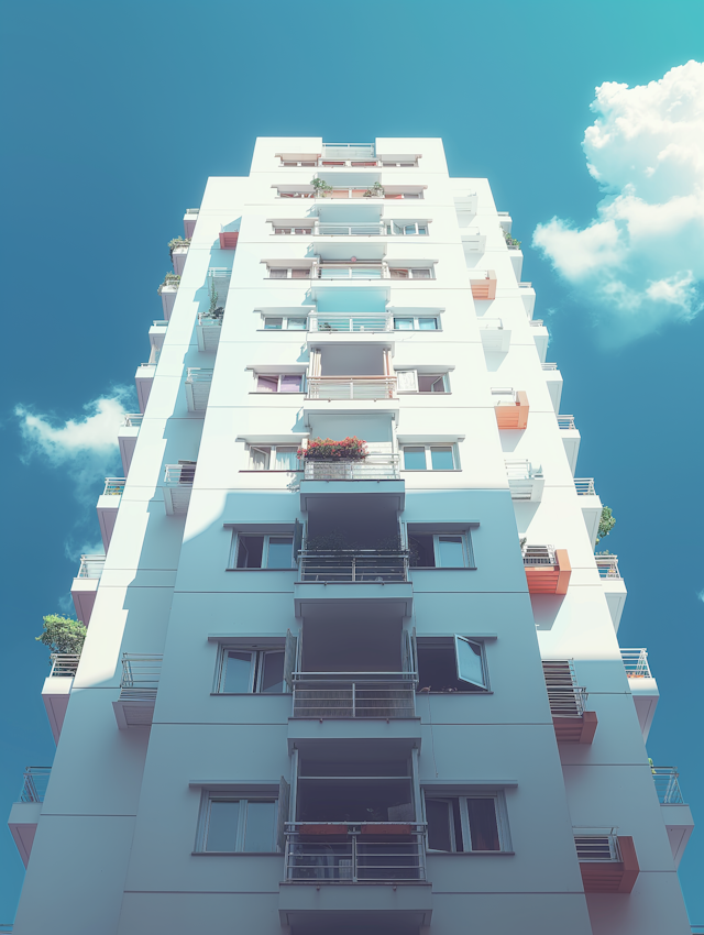 Modern Apartment Building Against Blue Sky