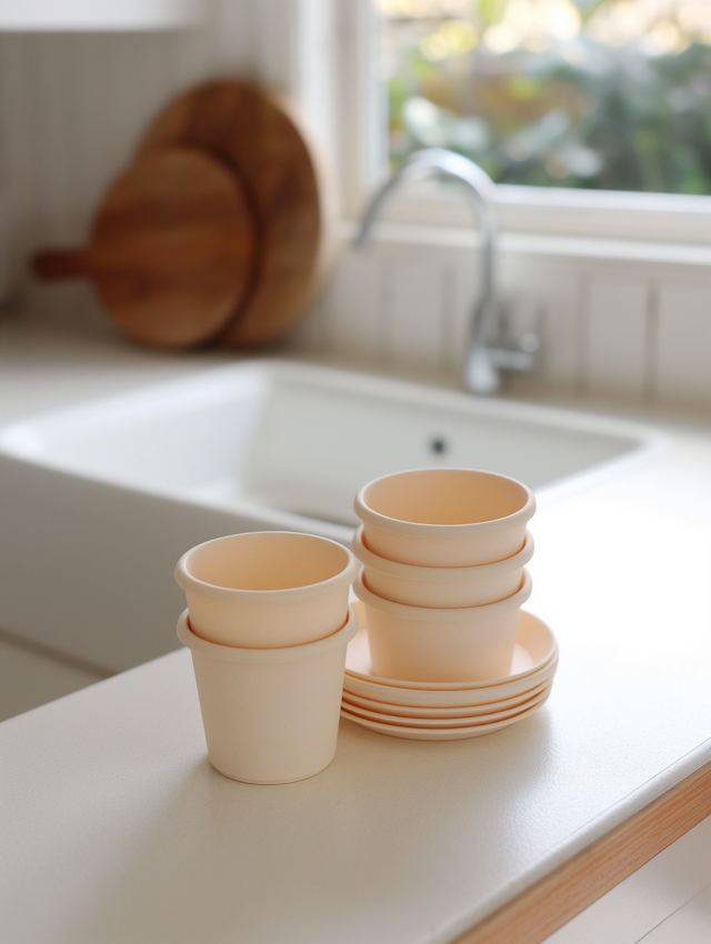 White Kitchenware on Countertop