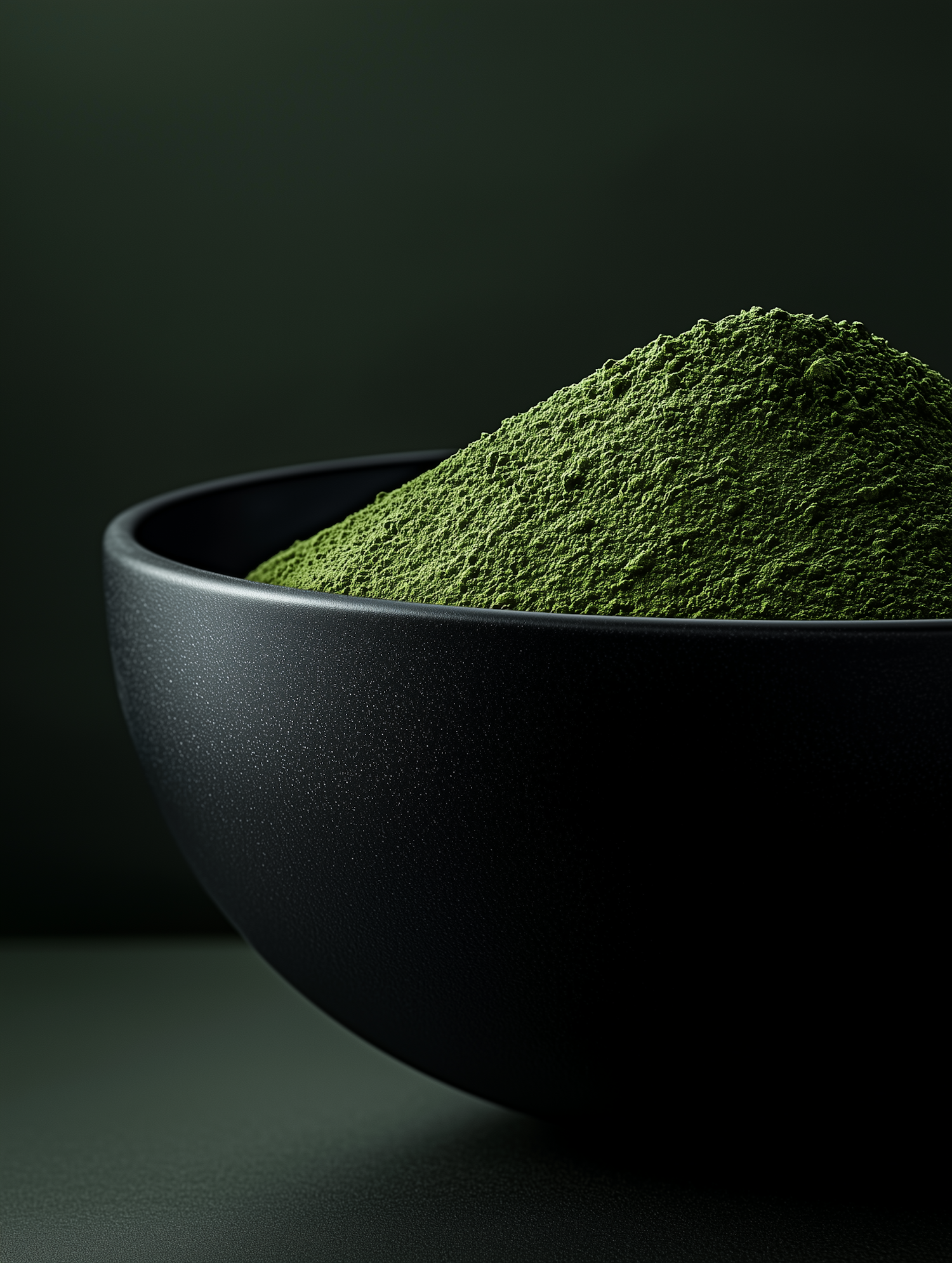 Close-up of Green Powder in Black Bowl