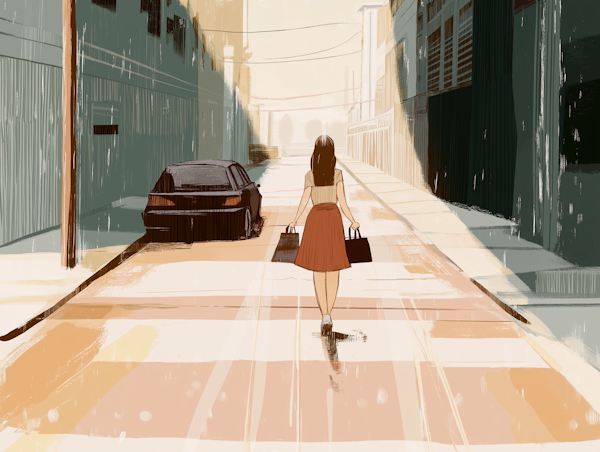 Solitary Stroll in Sunlit City