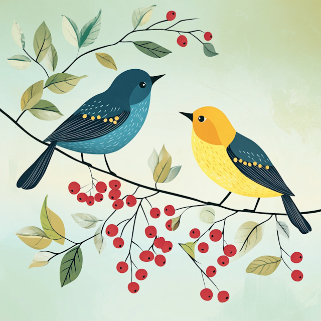 Stylized Birds on a Branch