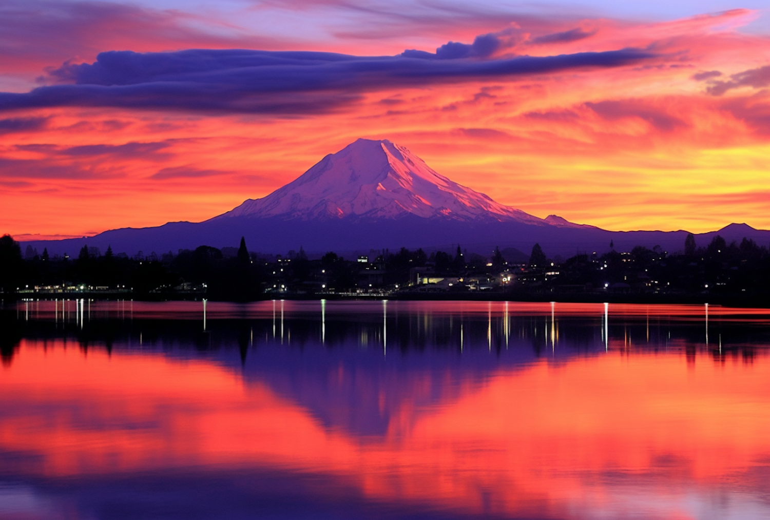 Serene Sunset Reflection on Snow-Capped Peak