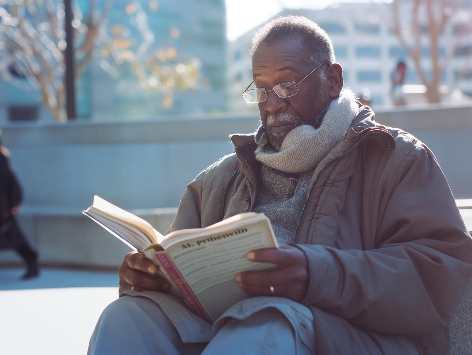 Older Man Reading Book Outdoors