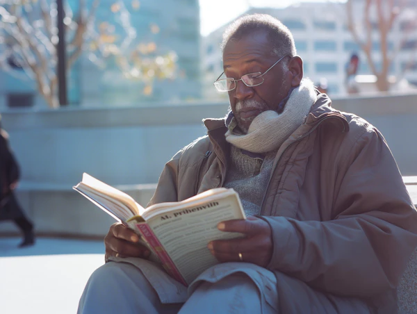 Older Man Reading Book Outdoors