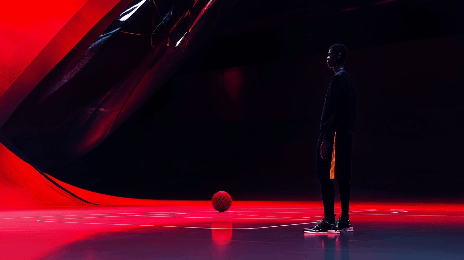 Solitary Figure on Basketball Court