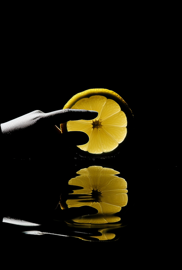 Silhouetted Hand Pinching a Translucent Lemon