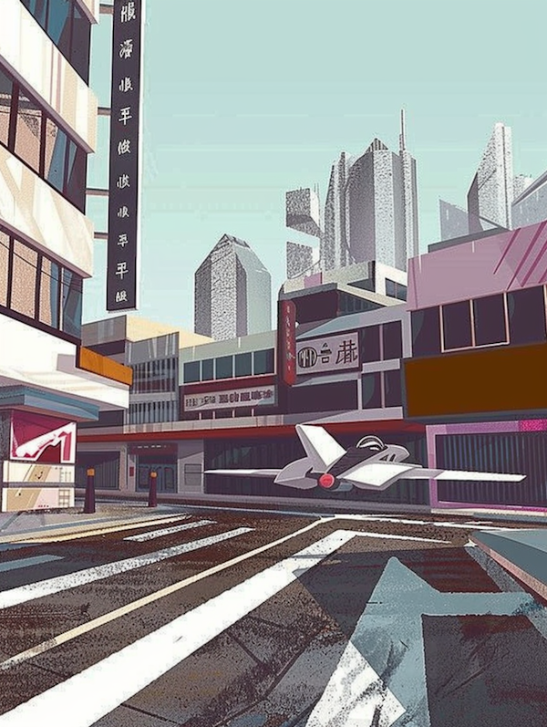 Futuristic Urban Street Scene Illustration