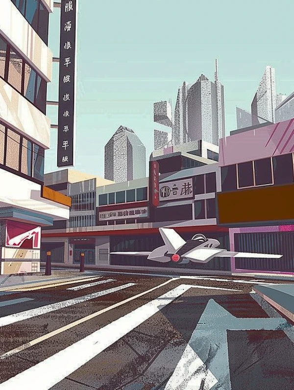 Futuristic Urban Street Scene Illustration