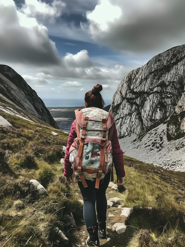 Solo Hiker in Mountainous Terrain