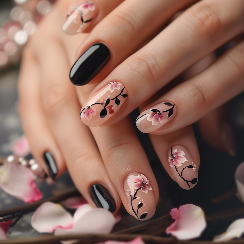 Hand-painted floral nail art