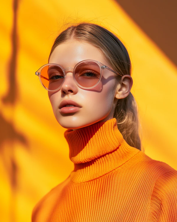 Serene Woman in Orange Turtleneck