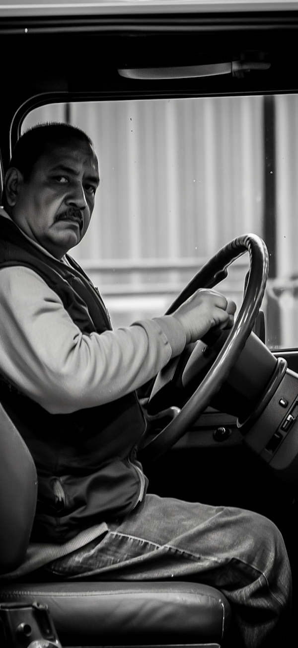 Solemn Driver in Monochrome