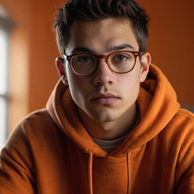 Portrait of a Young Man in Orange Hoodie