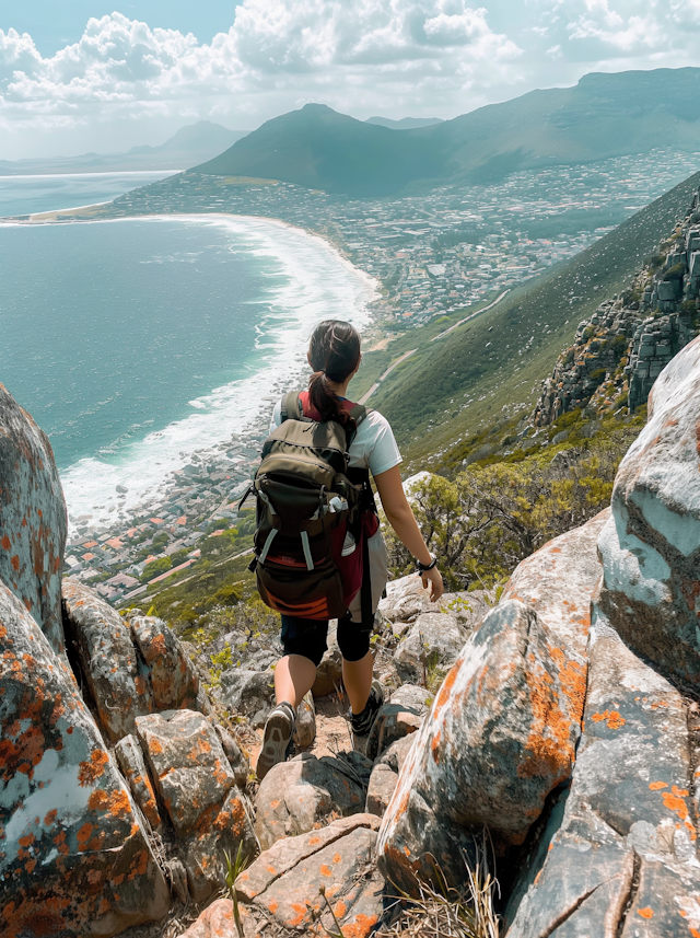 Hiker Overlooking Coastal Landscape