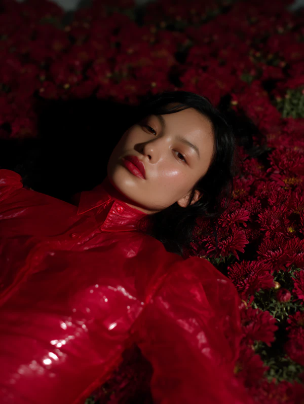 Woman in Red Flowers