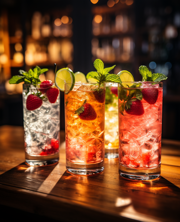 Cozy Bar Quartet of Chilled, Fruit-Garnished Beverages