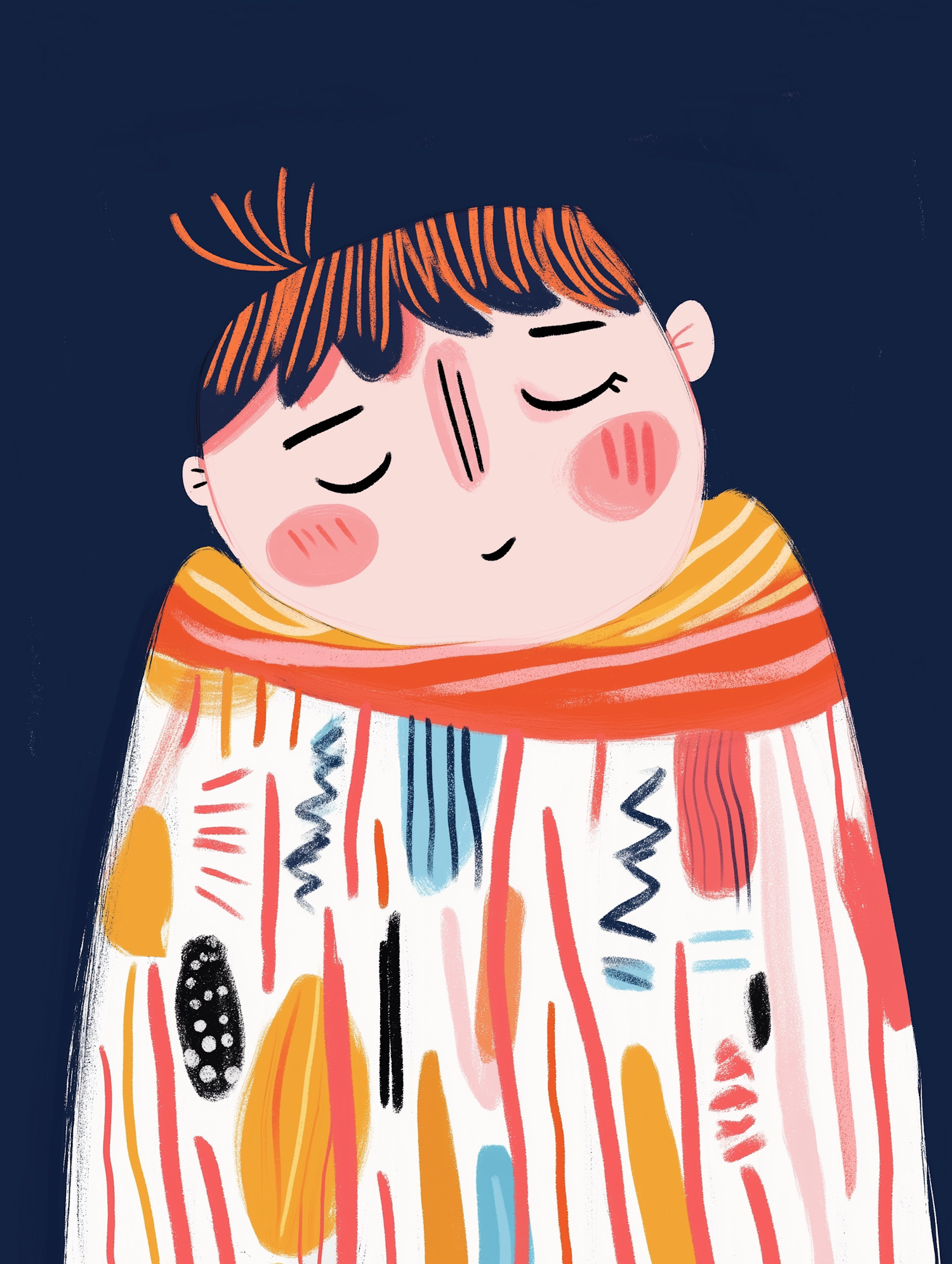 Stylized Person in Colorful Blanket