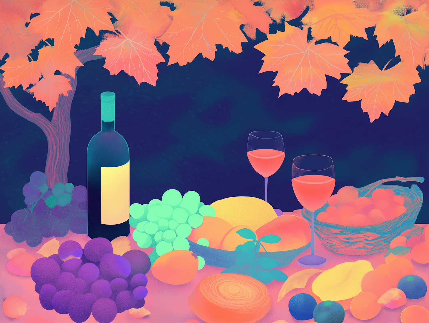 Vibrant Still Life with Fruits and Wine