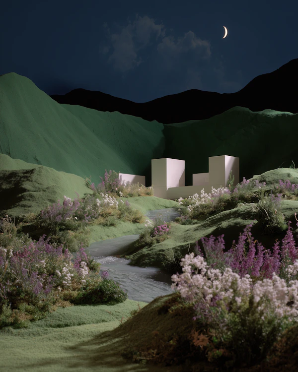 Moonlit Hillside Scene