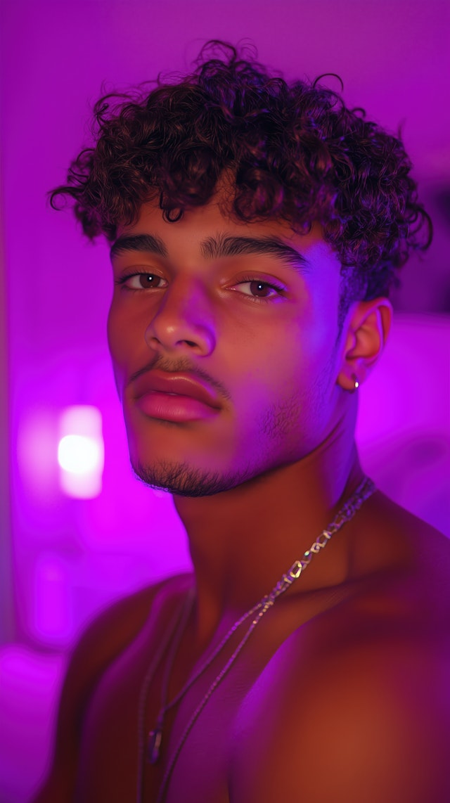 Portrait of a Young Man with Purple Lighting