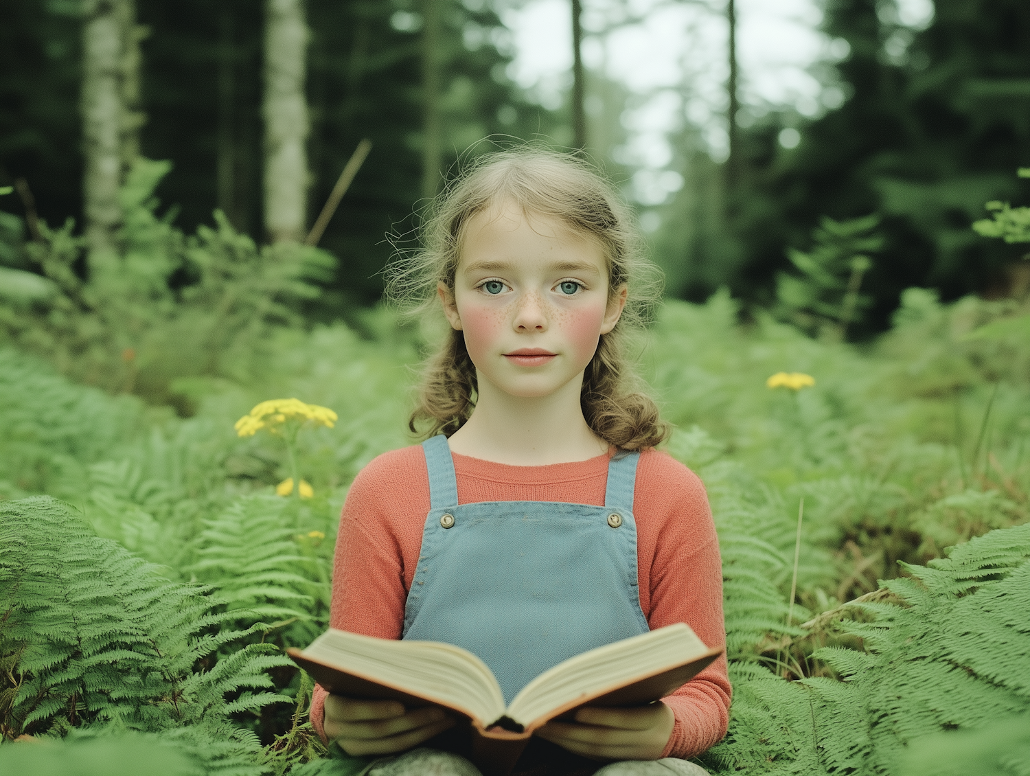 Young Girl Reading in Forest