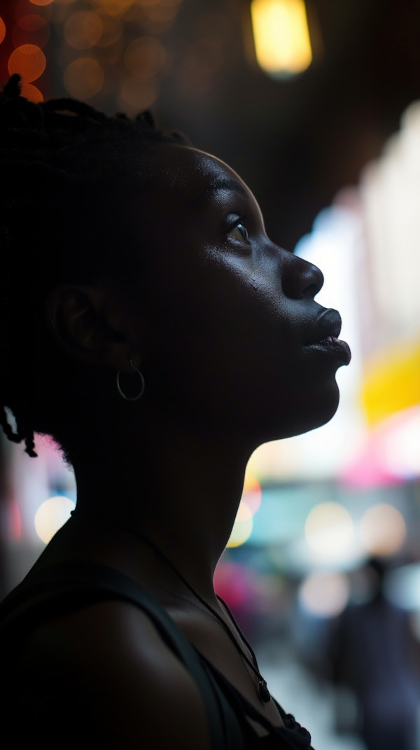 Silhouette Portrait of a Woman at Night