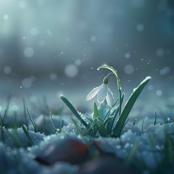 Tranquil Snowdrop with Morning Dew