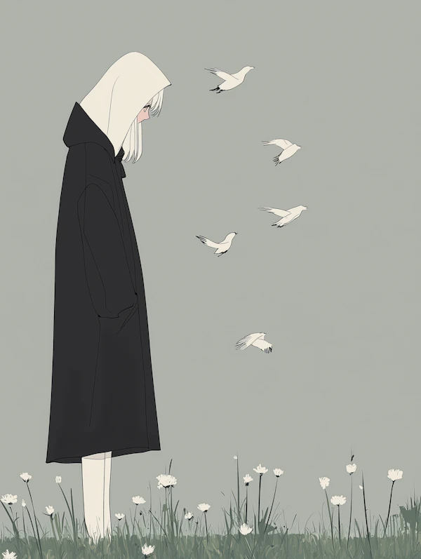 Solitary Figure in Field of Flowers