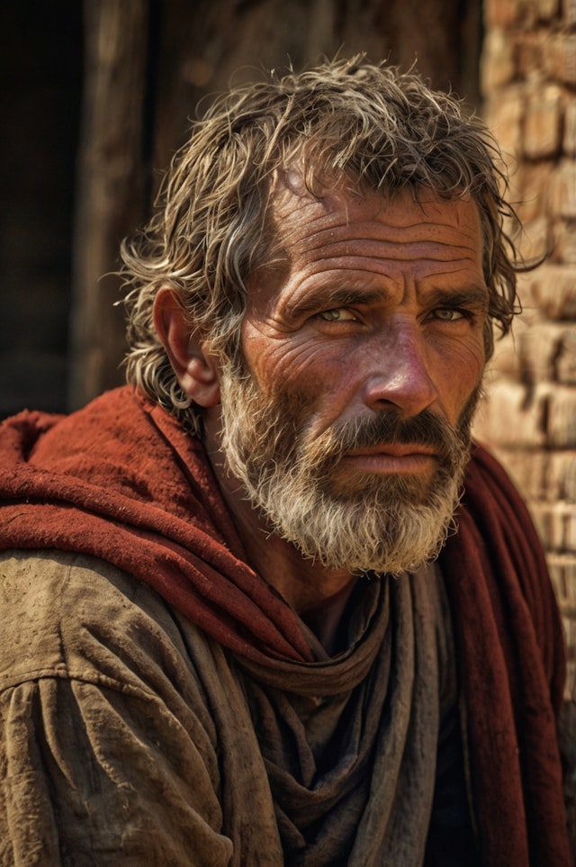 Contemplative Man with Red Shawl