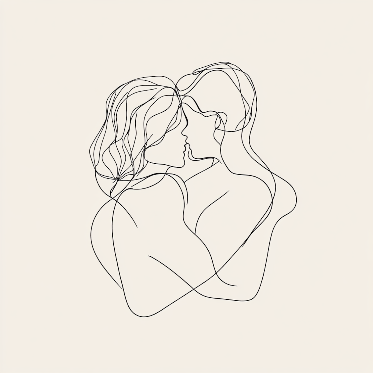 Minimalistic Continuous Line Drawing of Embrace