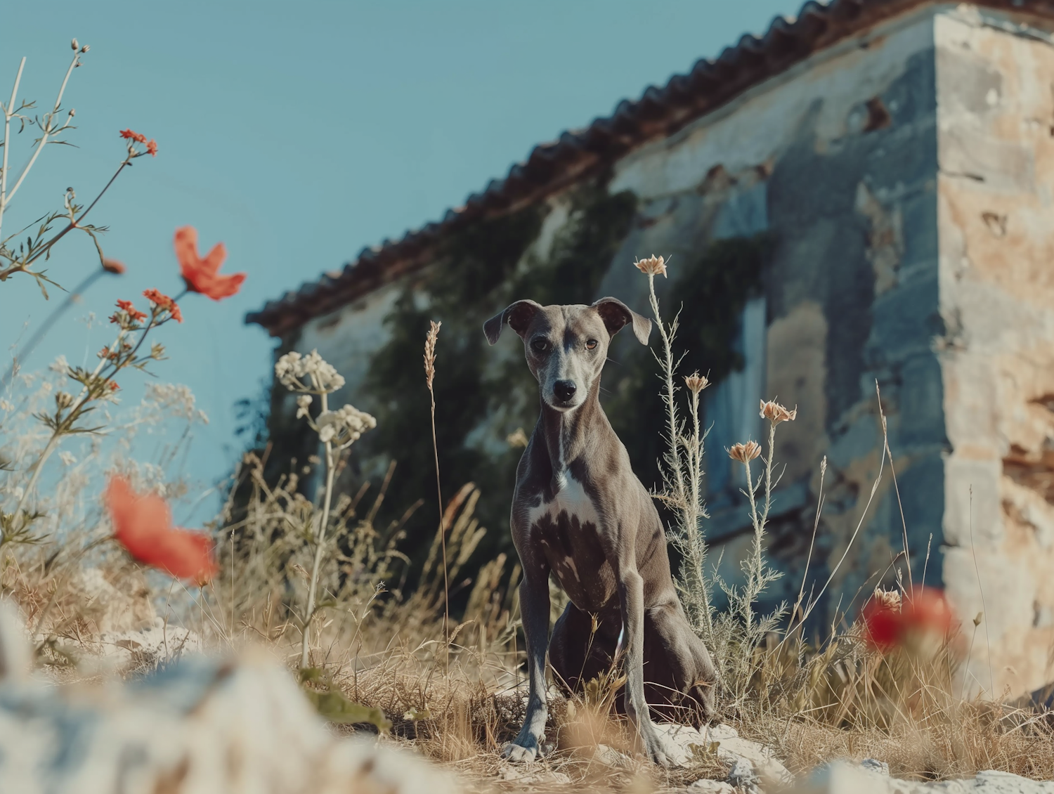 Serene Italian Greyhound in Wildflower Field