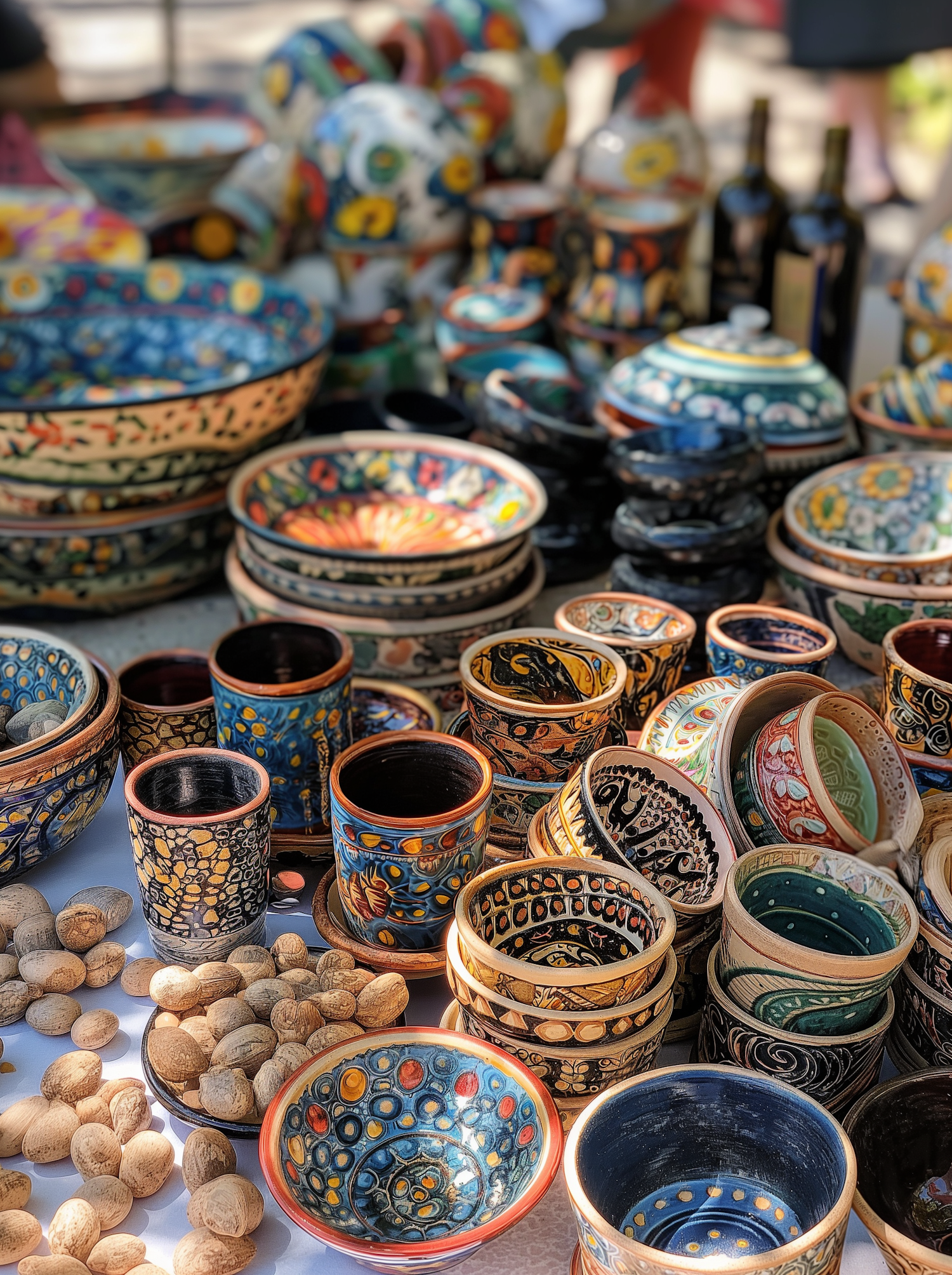 Artisanal Ceramic Display at Outdoor Market