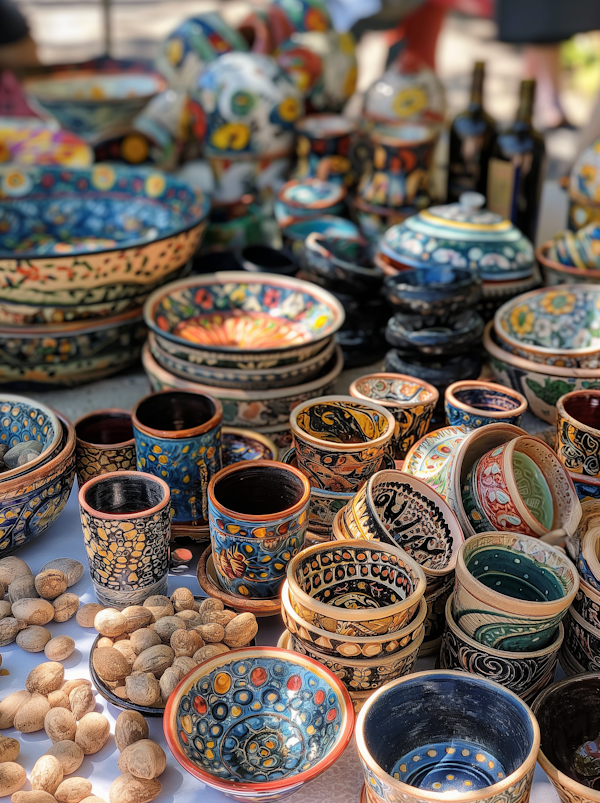 Artisanal Ceramic Display at Outdoor Market